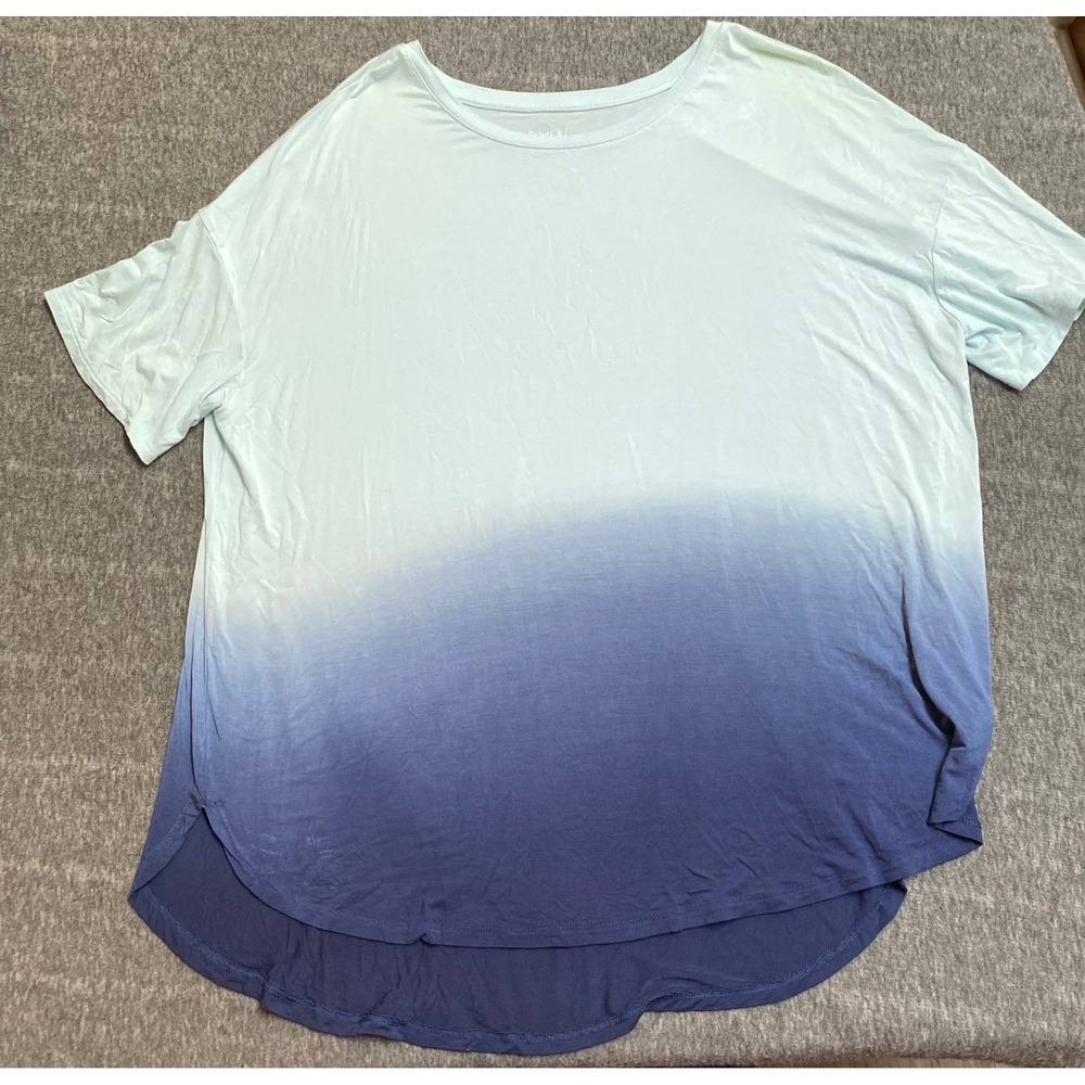 Time and Tru Womens XL 16-18 Blue Ombre Short Sleeve High Low Hem T-Shirt Top